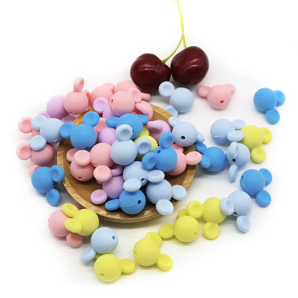 Cute-idea 10pcs Baby Mouse Teething Beads Food Grade chew teether For Necklaces DIY Nursing Pacifier chain Toys Baby goods