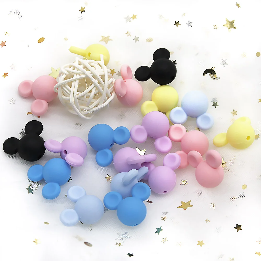 Cute-idea 10pcs Baby Mouse Teething Beads Food Grade chew teether For Necklaces DIY Nursing Pacifier chain Toys Baby goods