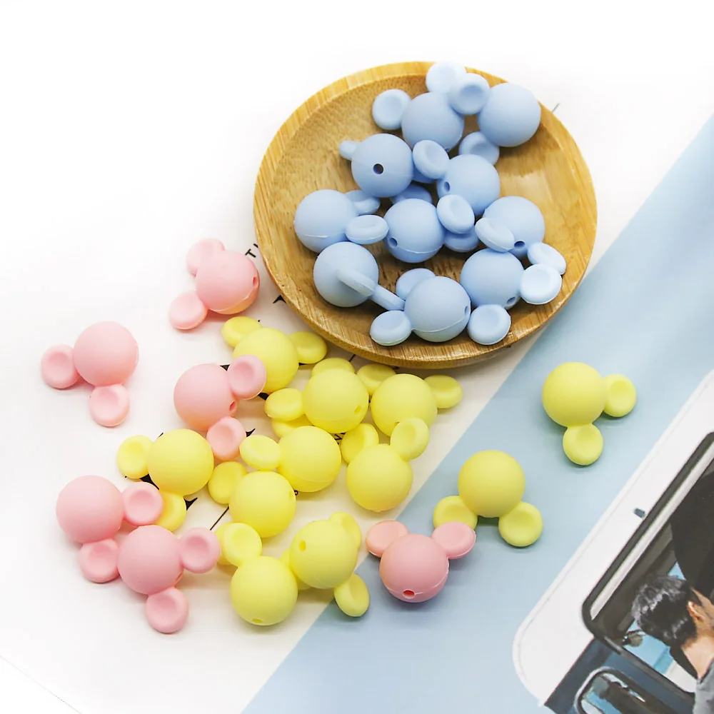 Cute-idea 10pcs Baby Mouse Teething Beads Food Grade chew teether For Necklaces DIY Nursing Pacifier chain Toys Baby goods