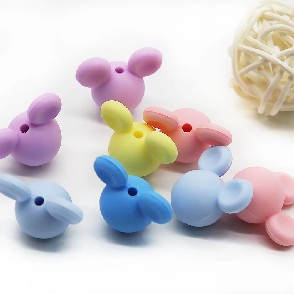 Cute-idea 10pcs Baby Mouse Teething Beads Food Grade chew teether For Necklaces DIY Nursing Pacifier chain Toys Baby goods
