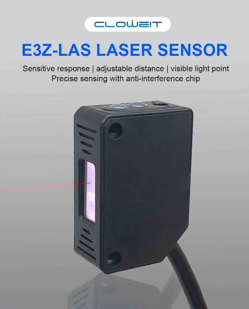 Cloweit Square Laser Sensor 35cm 8m Adjustable NPN PNP Diffuse/Specular Reflection Optical Infrared Photo Proximity Switches E3Z