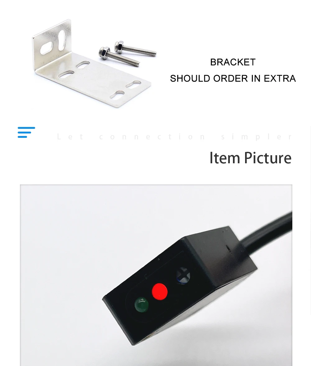 Cloweit Square Laser Sensor 35cm 8m Adjustable NPN PNP Diffuse/Specular Reflection Optical Infrared Photo Proximity Switches E3Z