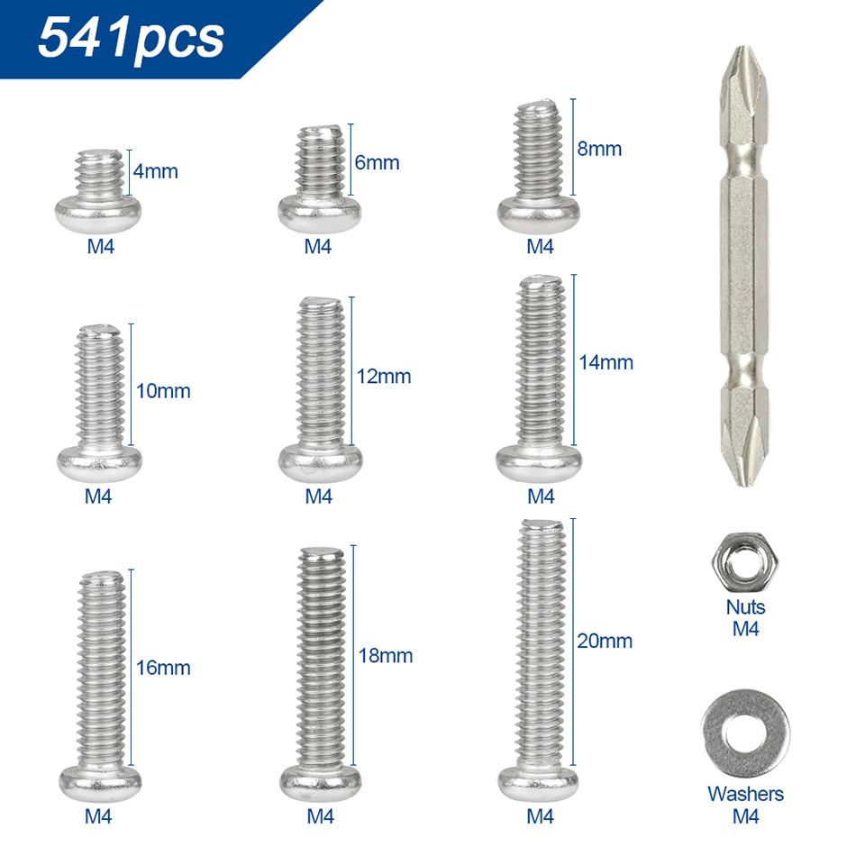 NINDEJIN 541/721pcs Cross Round Head Screw Assortment Kit M3 M4 M5 Phillips Machine Screw Set with Nut Washer Stainless Steel