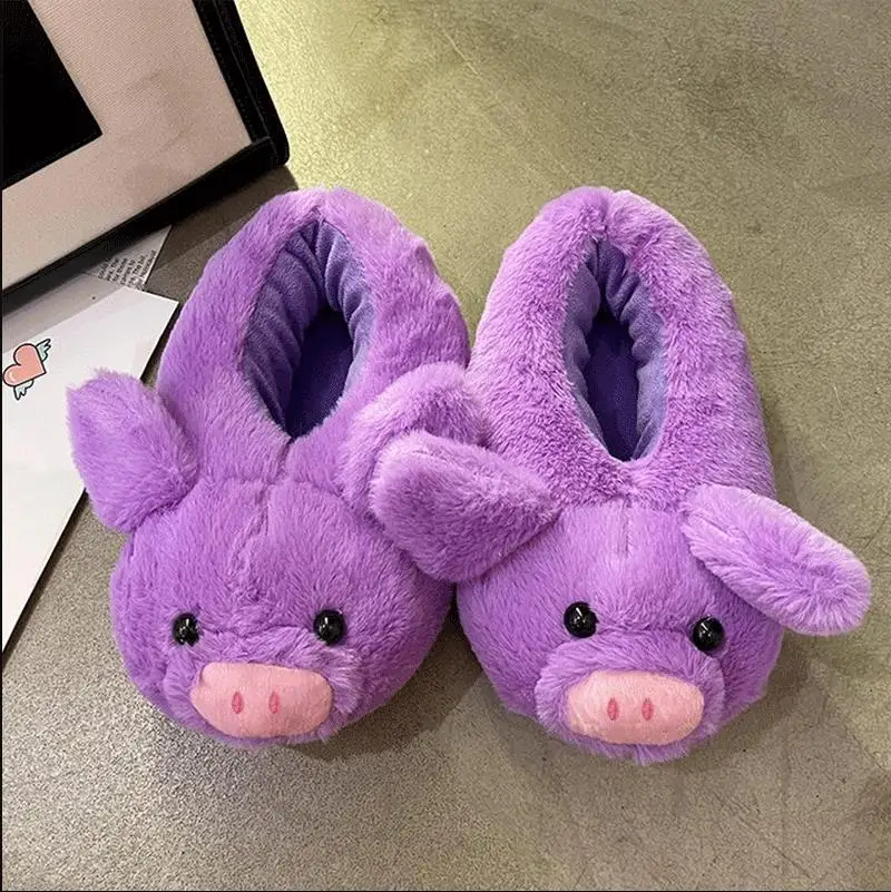 Winter Women Warm Indoor Slippers Ladies Fashion Cute Pink Pig Shoes Women's Soft Short Furry Plush Home Floor Slipper SH467