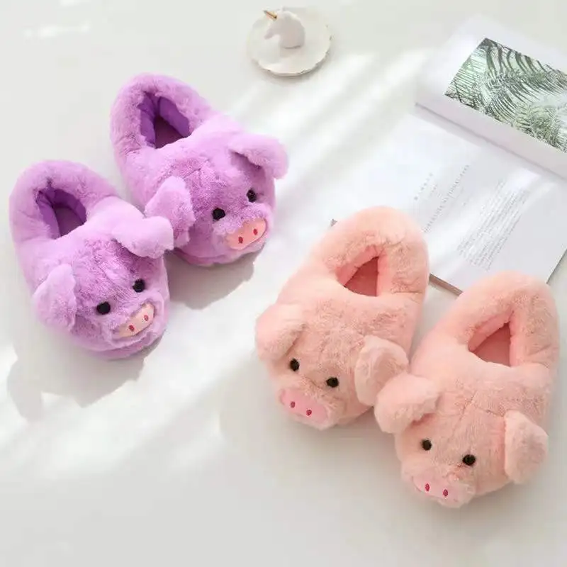 Winter Women Warm Indoor Slippers Ladies Fashion Cute Pink Pig Shoes Women's Soft Short Furry Plush Home Floor Slipper SH467