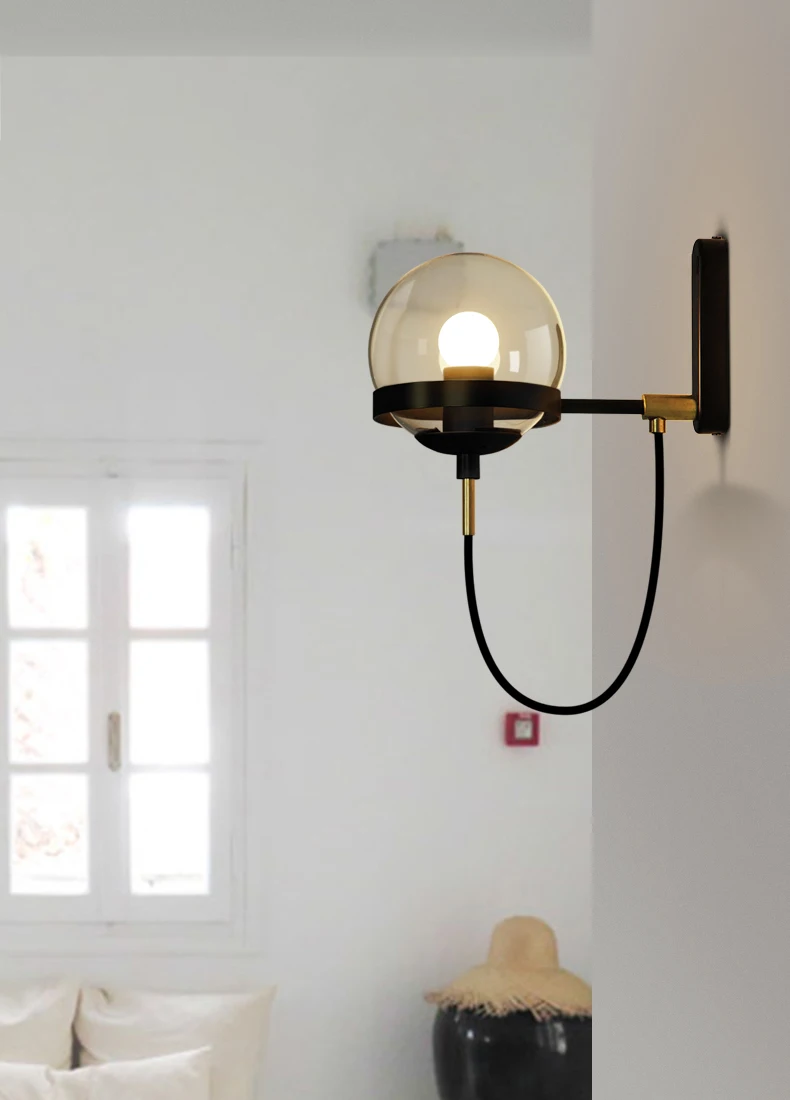 Modern Glass Ball Wall Lamp For Living Room Bedroom Loft Nordic Bedside Wall Light Industrial Bathroom Fixtures E27 Mirror Light