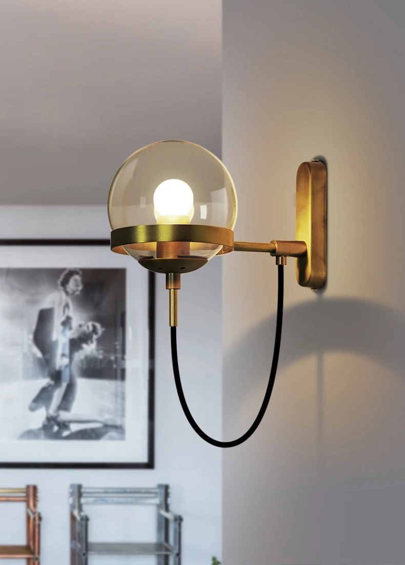 Modern Glass Ball Wall Lamp For Living Room Bedroom Loft Nordic Bedside Wall Light Industrial Bathroom Fixtures E27 Mirror Light