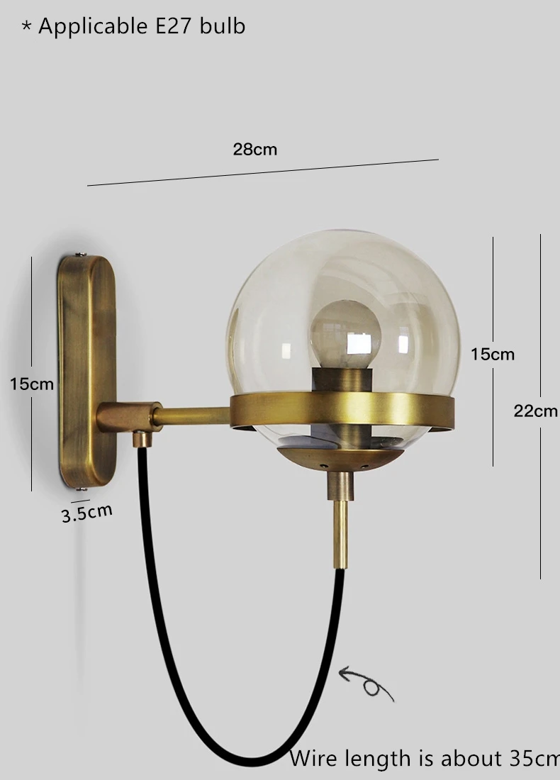 Modern Glass Ball Wall Lamp For Living Room Bedroom Loft Nordic Bedside Wall Light Industrial Bathroom Fixtures E27 Mirror Light