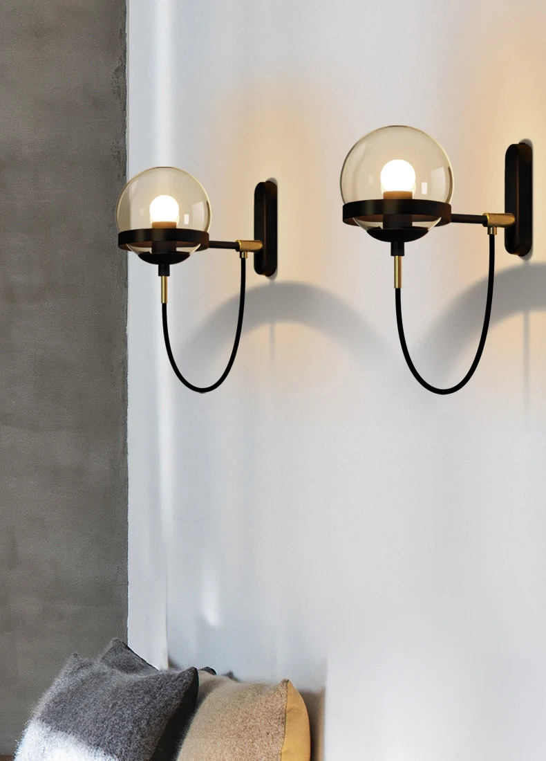 Modern Glass Ball Wall Lamp For Living Room Bedroom Loft Nordic Bedside Wall Light Industrial Bathroom Fixtures E27 Mirror Light