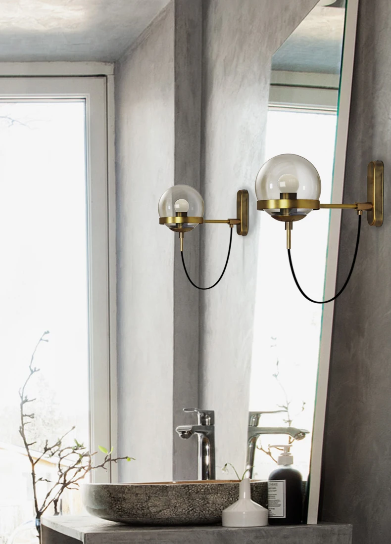 Modern Glass Ball Wall Lamp For Living Room Bedroom Loft Nordic Bedside Wall Light Industrial Bathroom Fixtures E27 Mirror Light