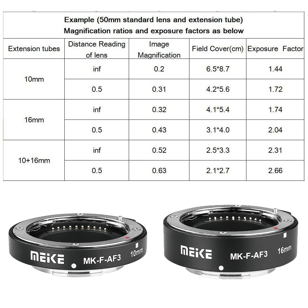 Meike Metal Auto Focus Macro Extension Tube Ring for Sony E-Mount /for Fuji X-Mount /for M4/3 Mount XT3 XT30 XT4 A7 A7III A6000