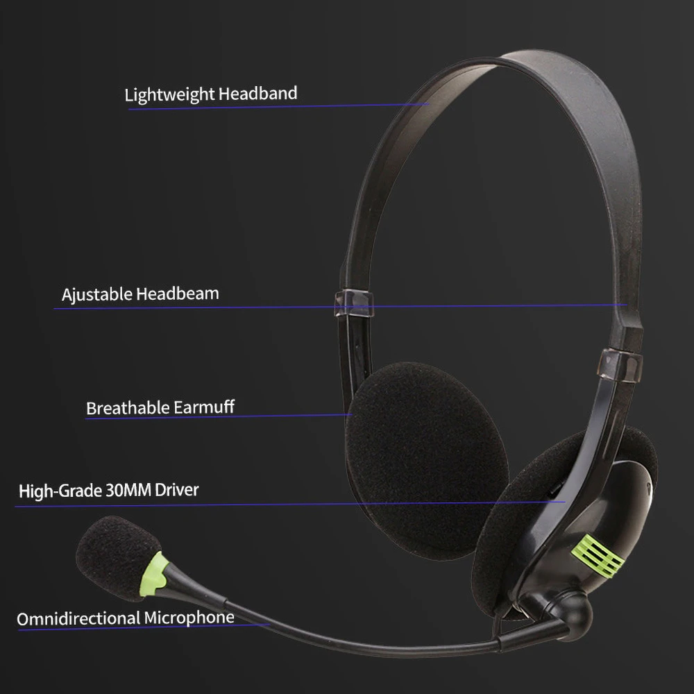 kebidu 3.5mm Wired Headphones Microphone Universal USB Headset With Microphone For PC /Laptop/Computer