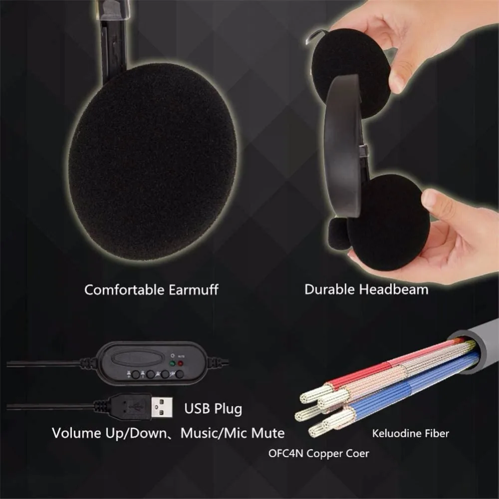 kebidu 3.5mm Wired Headphones Microphone Universal USB Headset With Microphone For PC /Laptop/Computer