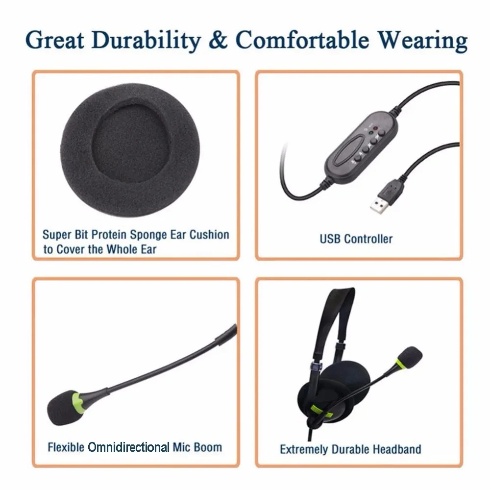 kebidu 3.5mm Wired Headphones Microphone Universal USB Headset With Microphone For PC /Laptop/Computer