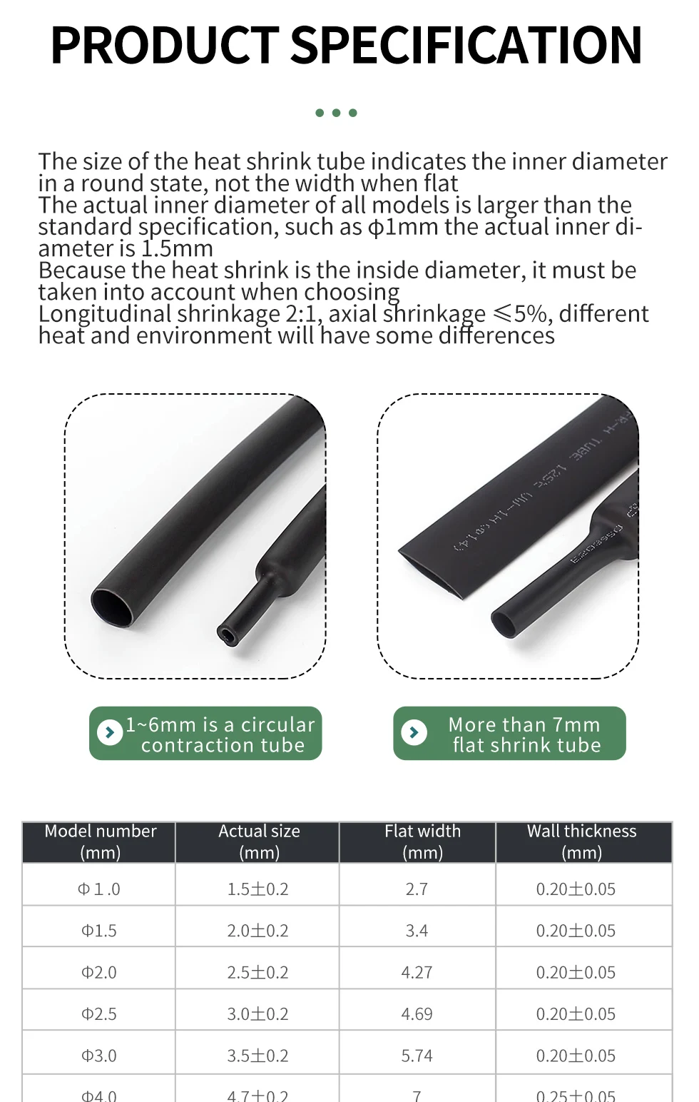 2:1 5M/100M Black Polyolefin Shrinking Assorted Heat Shrink Tube Wire Cable Insulated Sleeving Tubing Wire Connector Protector
