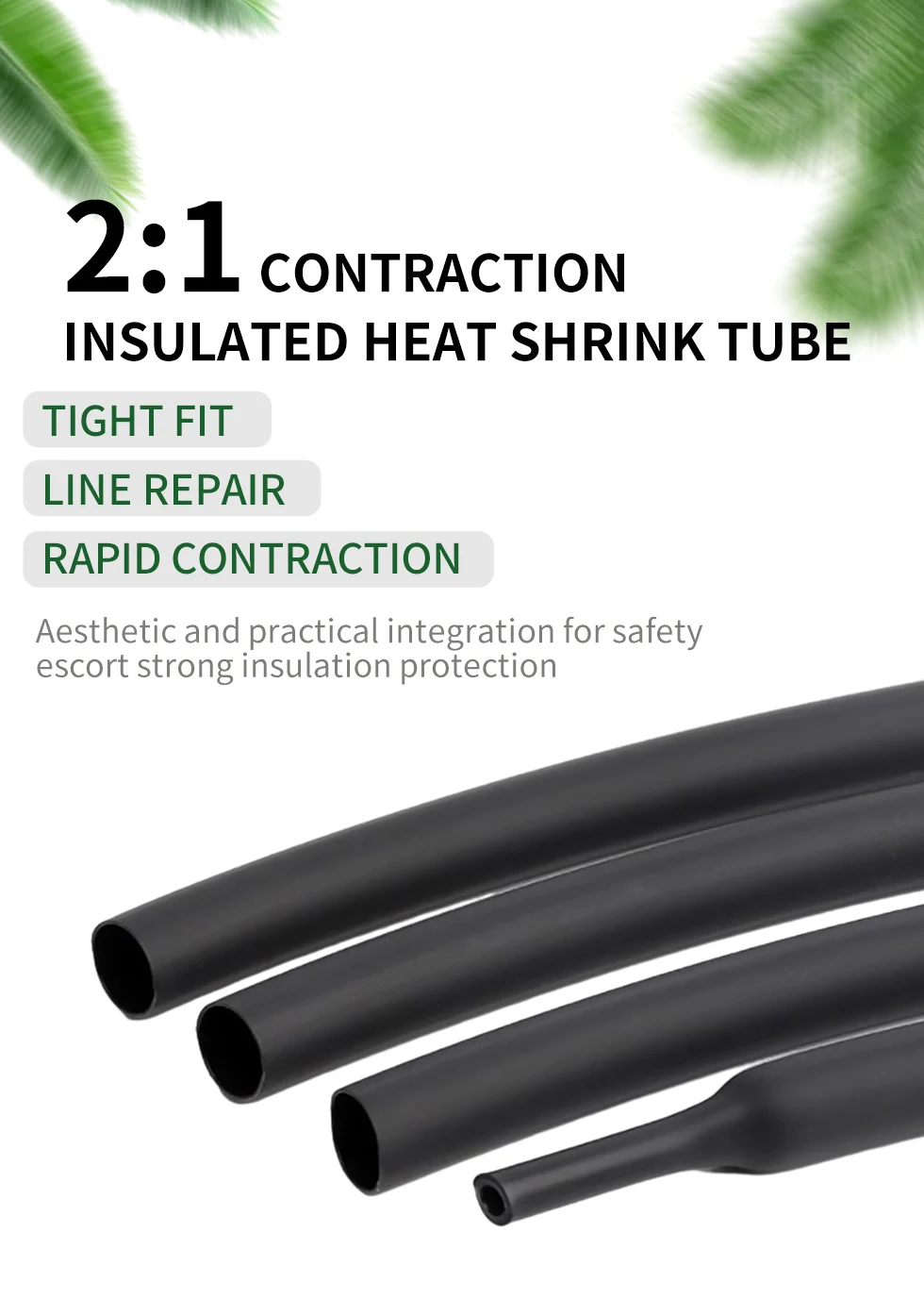 2:1 5M/100M Black Polyolefin Shrinking Assorted Heat Shrink Tube Wire Cable Insulated Sleeving Tubing Wire Connector Protector