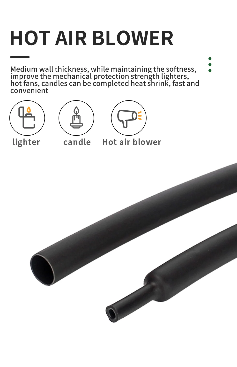 2:1 5M/100M Black Polyolefin Shrinking Assorted Heat Shrink Tube Wire Cable Insulated Sleeving Tubing Wire Connector Protector