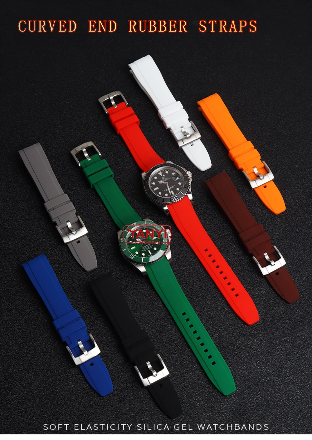High-quality Rubber Watchband 18mm 20mm 21mm 22mm Bracelet for S-Eiko Omega Moonswatch Rolex Watch Band Curved End Watch Strap