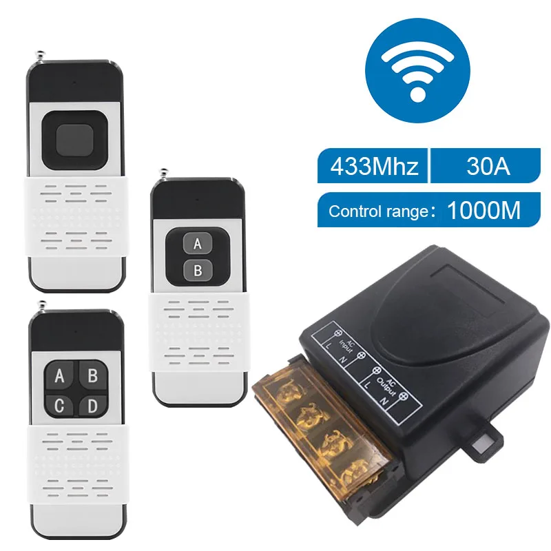 433Mhz High Power Wireless Remote Control Switch AC75-220V 30A 1000M For Factory Farm Office Exhaust Fan Pump Ceiling Lamp
