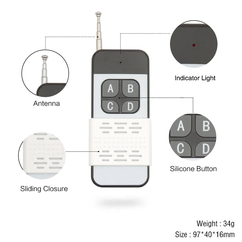 433Mhz High Power Wireless Remote Control Switch AC75-220V 30A 1000M For Factory Farm Office Exhaust Fan Pump Ceiling Lamp