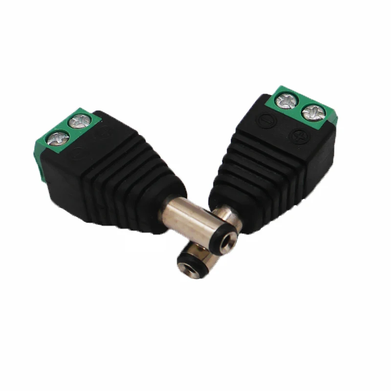 100pcs Male DC Connector 2.1*5.5mm Power Jack Adapter Plug Cable Easy Connector for CCTV Camera/3528/5050 LED Strip Light