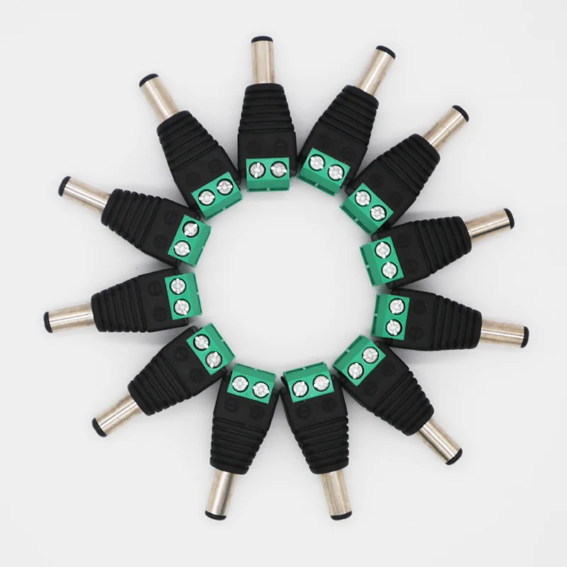 100pcs Male DC Connector 2.1*5.5mm Power Jack Adapter Plug Cable Easy Connector for CCTV Camera/3528/5050 LED Strip Light