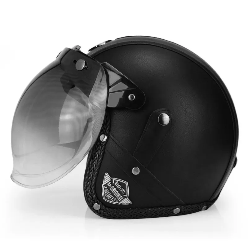 Retro Vintage Helmet Motorcycle 3/4 Open Face DOT Approved Visor PU Leather Casco Moto Helmet Motocross Helmets With Goggle Mask