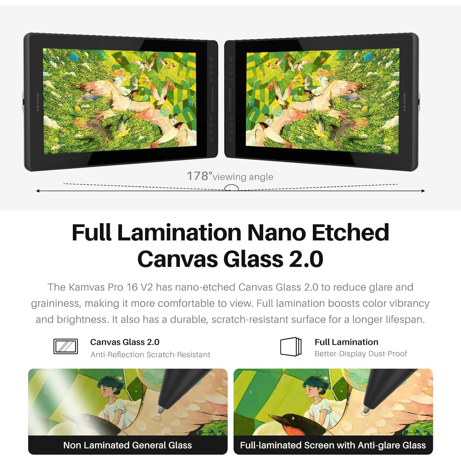 HUION Kamvas Pro 16 Graphics Tablet Display 120%sRGB Drawing Pen Tablet Monitor 8192 Levels Tilt Function Stylus Shortcut Keys