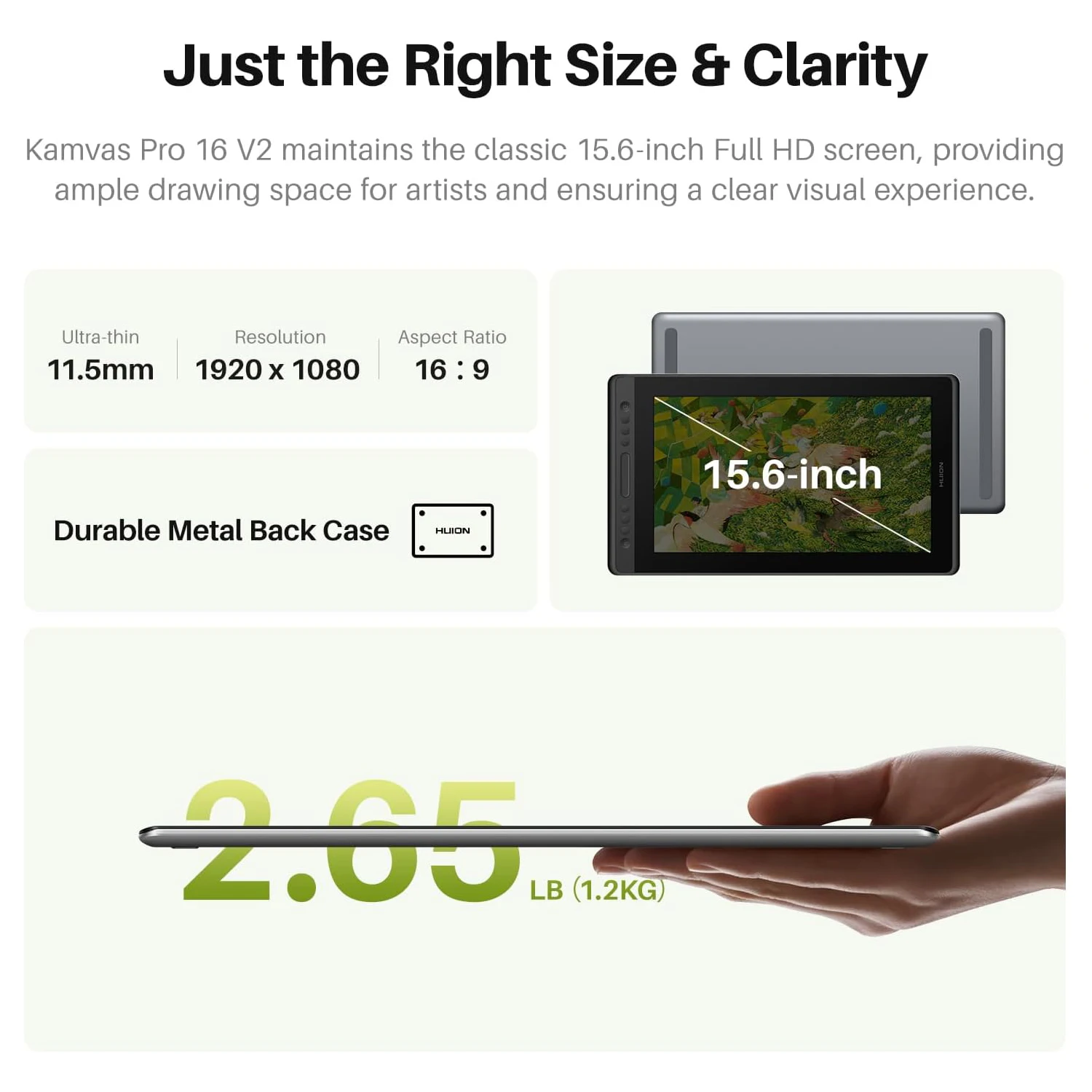 HUION Kamvas Pro 16 Graphics Tablet Display 120%sRGB Drawing Pen Tablet Monitor 8192 Levels Tilt Function Stylus Shortcut Keys