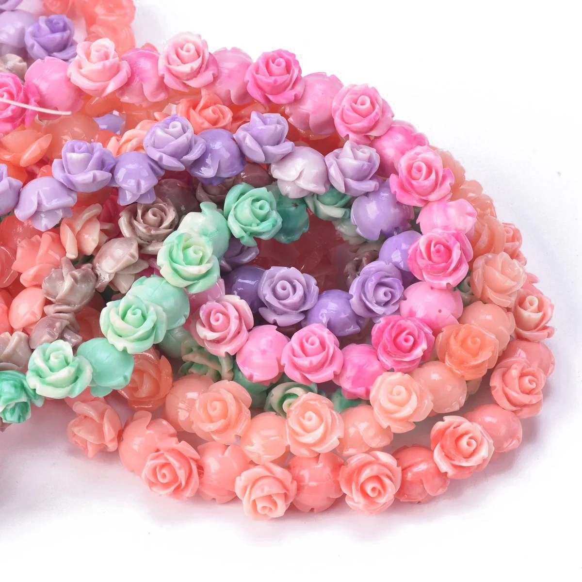 10pcs 6mm 8mm 10mm Flower Shape Gradient Color Artificial Coral Shell Powder Loose Beads for Jewelry Making DIY Crafts Findings