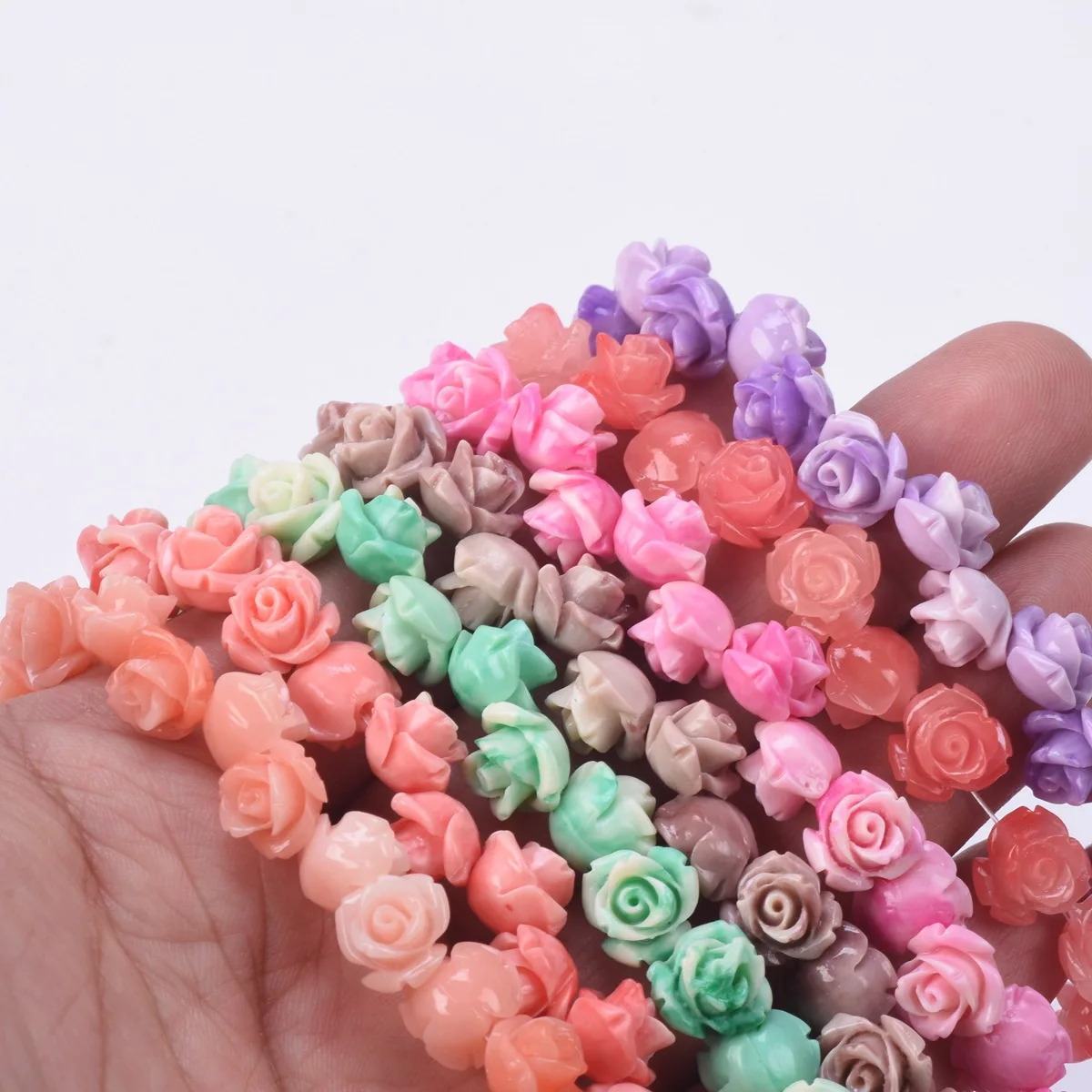 10pcs 6mm 8mm 10mm Flower Shape Gradient Color Artificial Coral Shell Powder Loose Beads for Jewelry Making DIY Crafts Findings