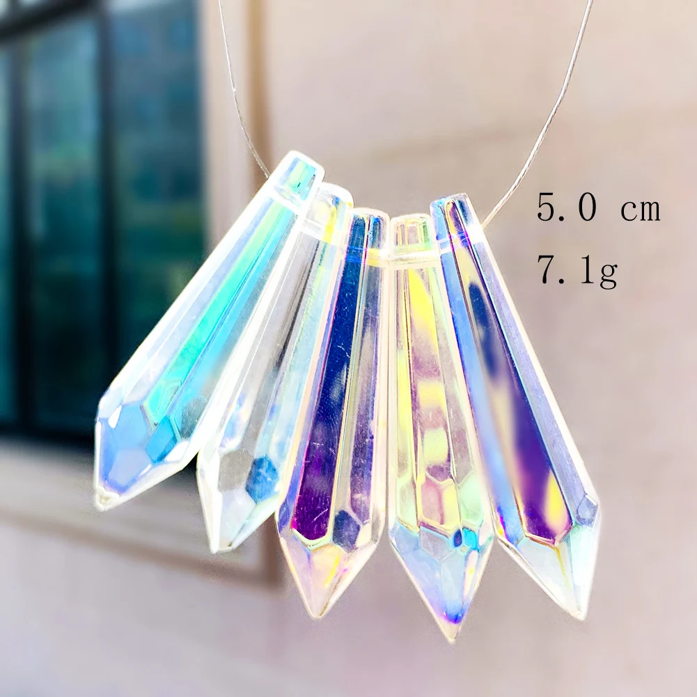 5PCS Crystal Pointed Beads Chandelier Crystals Lamp Prisms Icicle Glass Bead Suncatcher for Windows Decor DIY Hanging Pendant