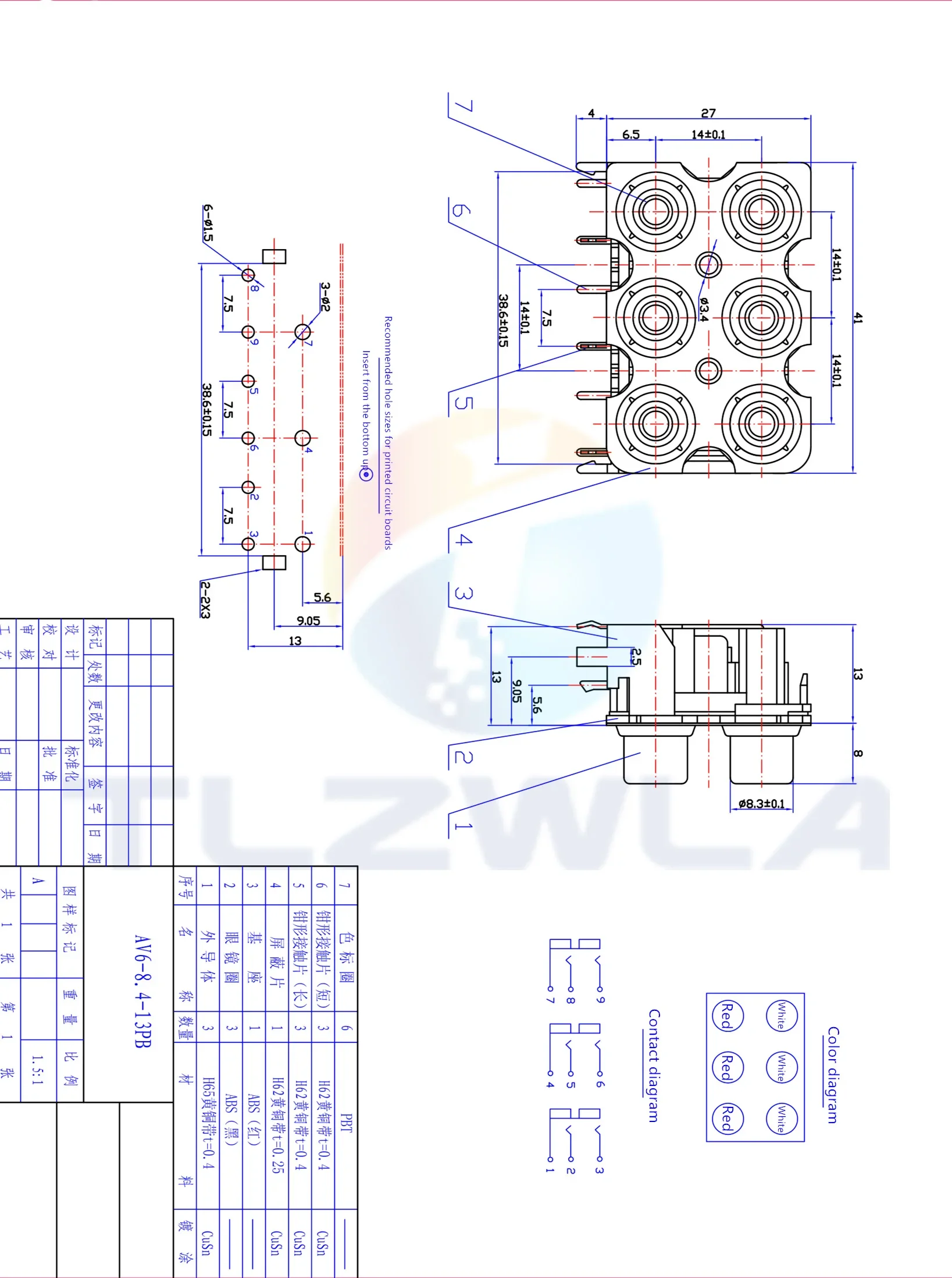 2PCS New 2P 4P 6P 8P RCA Female Audio Video Plug AV Connector Socket Connector AV2-8.4-13 Red PCB Parts