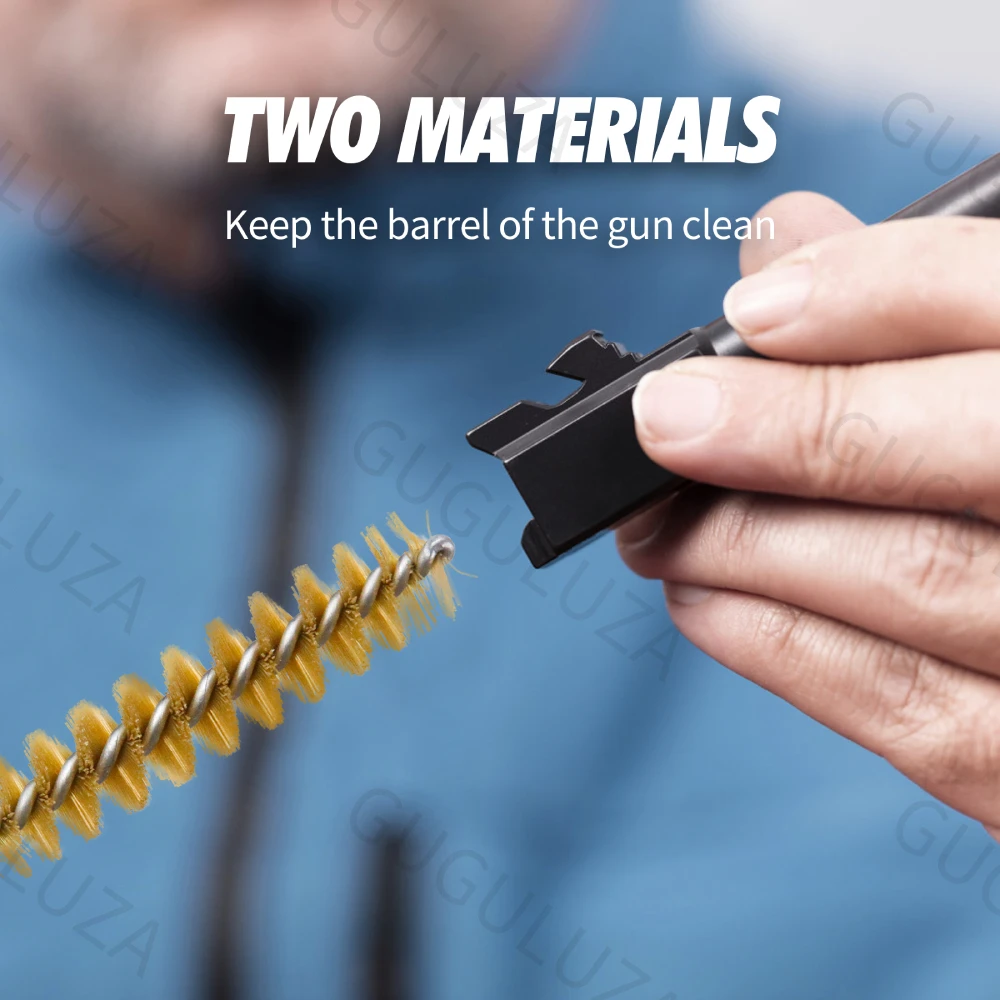 GUGULUZA 3/6Pcs Set 9MM Pistol Cleaning Kit Brass Bristle Bore Brush Nylon Rod for Universal .38Cal.357Cal Handgun Revolvers