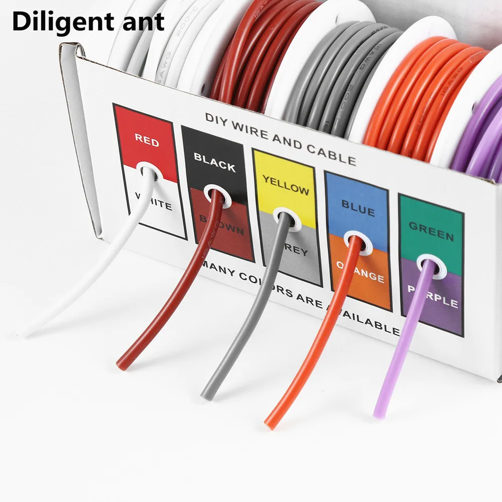 Household DIY high quality flexible silicone wire and cable 5 colors mixed 1 box tinned pure copper anti-oxidation