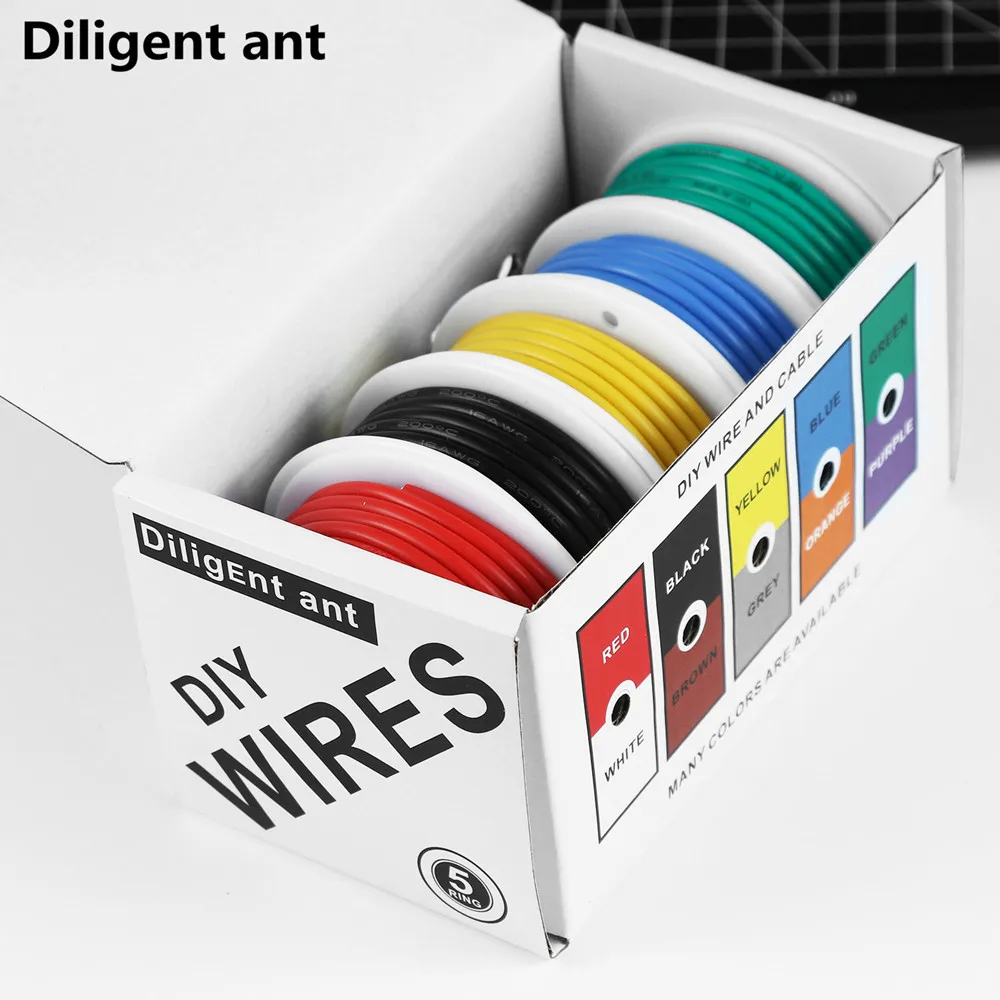 Household DIY high quality flexible silicone wire and cable 5 colors mixed 1 box tinned pure copper anti-oxidation