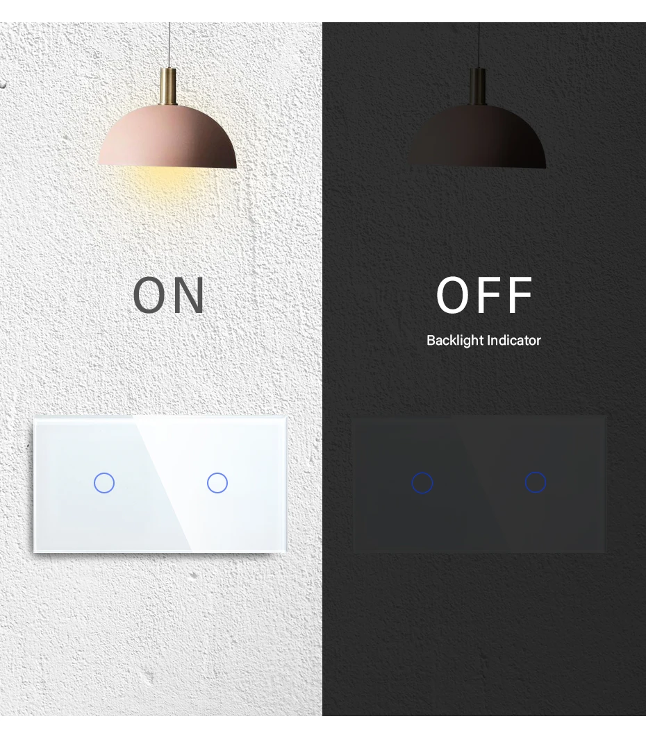BSEED EU Double Wall Light Switches Touch Switch Wall Socket USB Type-C Charge Port Crystal Glass Panel Switch Blue Blacklight