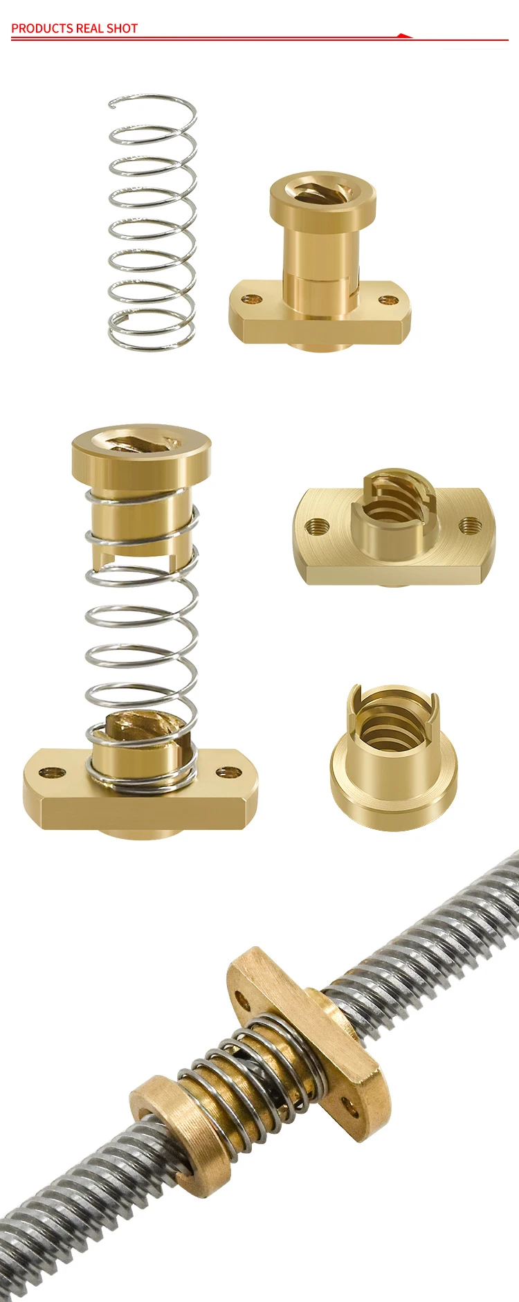 T8 Anti Backlash Spring Loaded Nut Brass Elimination Gap Nut Used to Upgrade Ender 3 CR-10 T8 Lead Screw DIY CNC 3D Printer