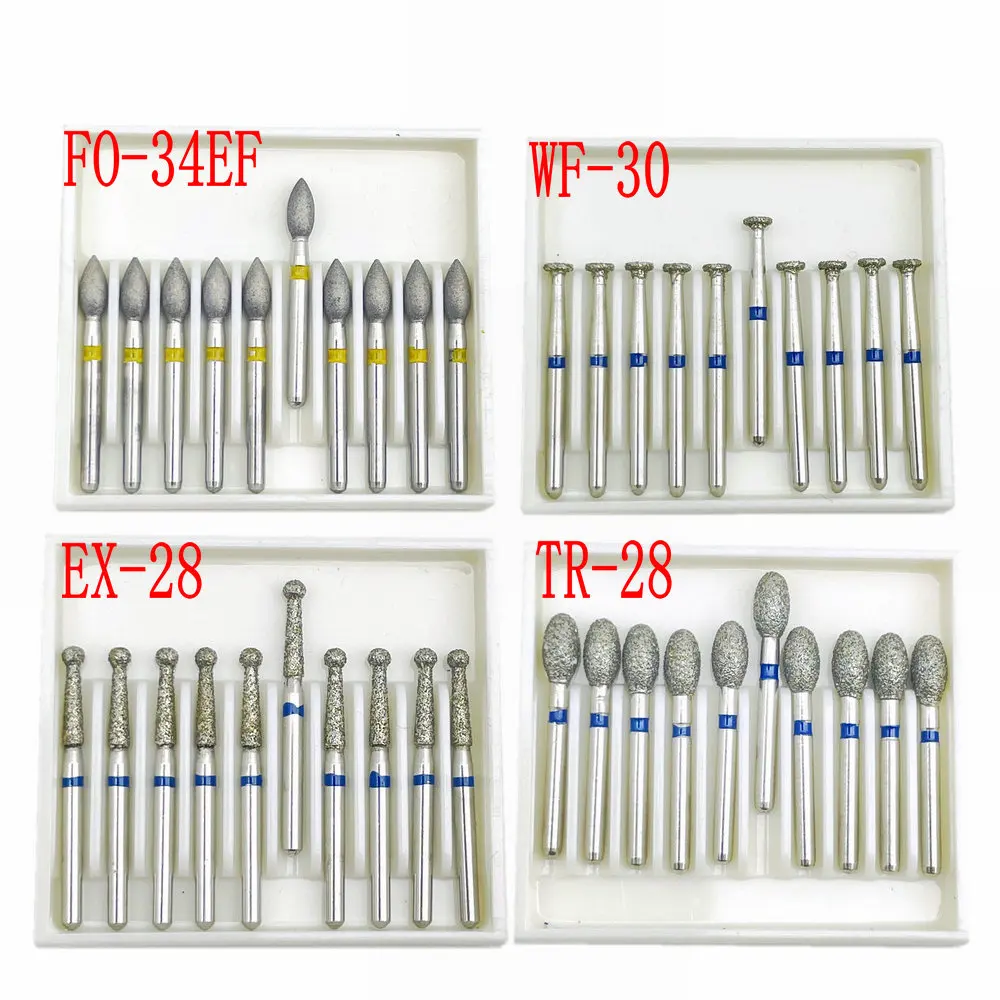 10pcs/box 1.6mm Shank Dental Diamond Burs Drill FG Diamond for High Speed Handpiece Burs Dentist Drills