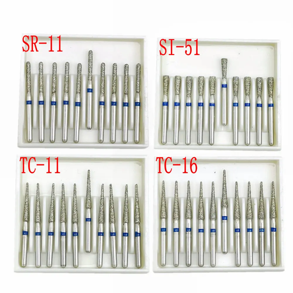 10pcs/box 1.6mm Shank Dental Diamond Burs Drill FG Diamond for High Speed Handpiece Burs Dentist Drills