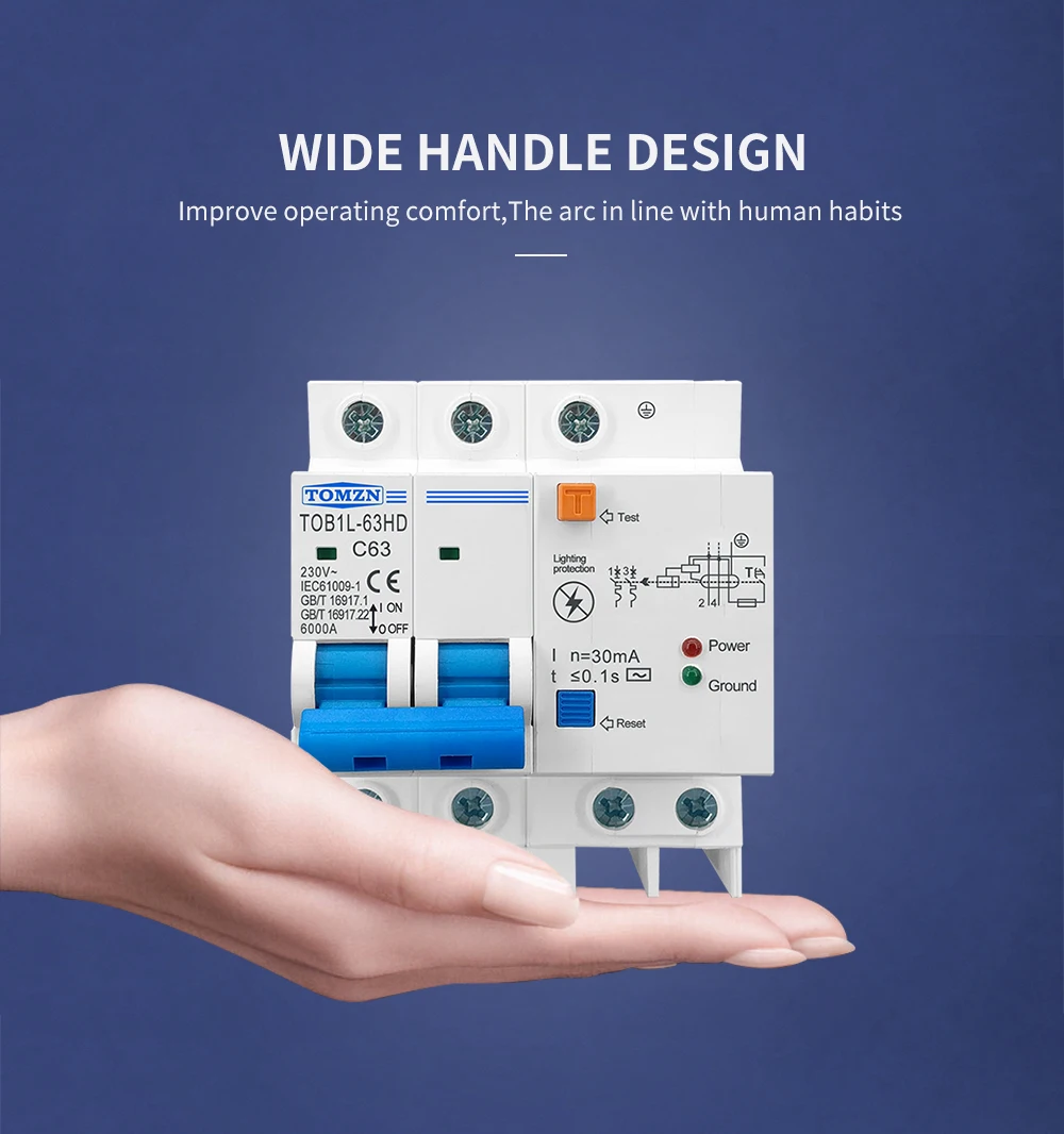 TOMZN Main Switch Residual Current Circuit Breaker With Surge Protector RCBO MCB With Lightning Protection SPD