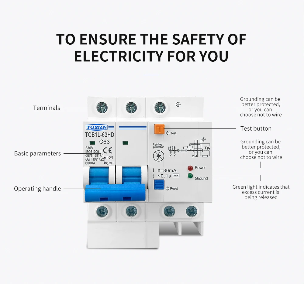 TOMZN Main Switch Residual Current Circuit Breaker With Surge Protector RCBO MCB With Lightning Protection SPD