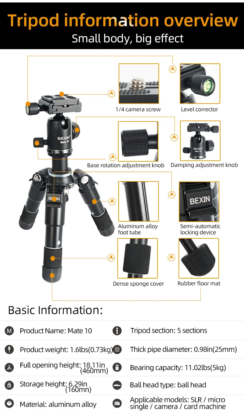 Portable Mini Tripods Profesional Aluminum Stand Live Video Recording For Universal SLR Camera Smartphone