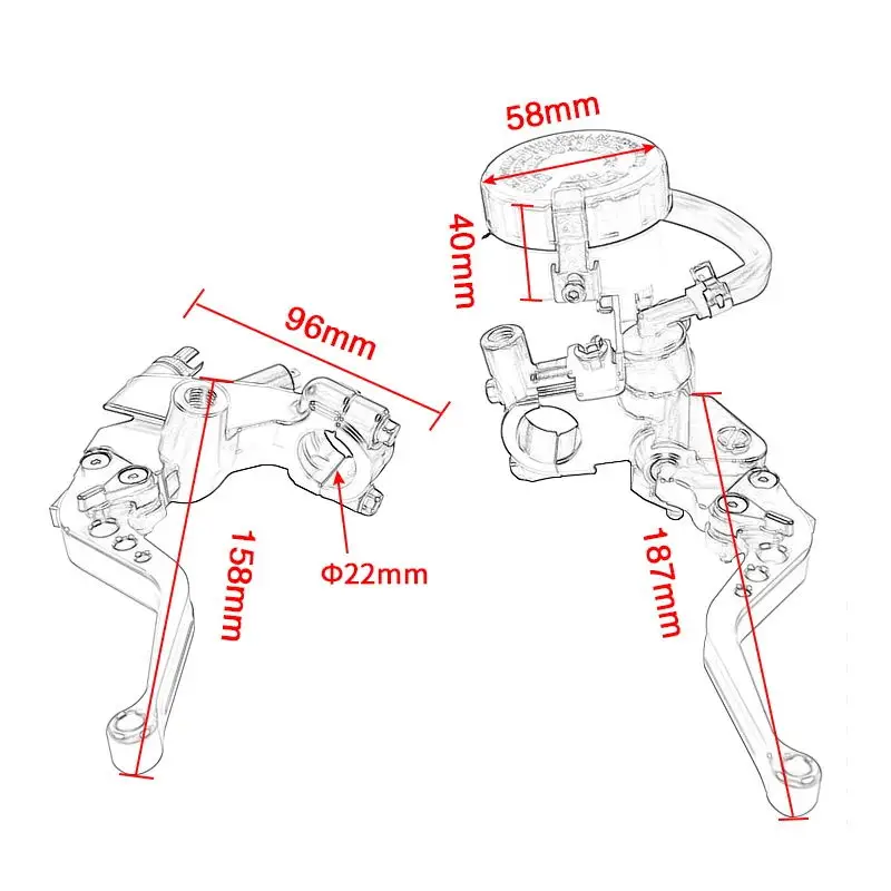 Alconstar- 7/8" 22mm Motorcycle Clutch Brake Master Cylinder Reservoir Levers Kit Fluid Reservoir Set For Honda For Kawasaki KLX