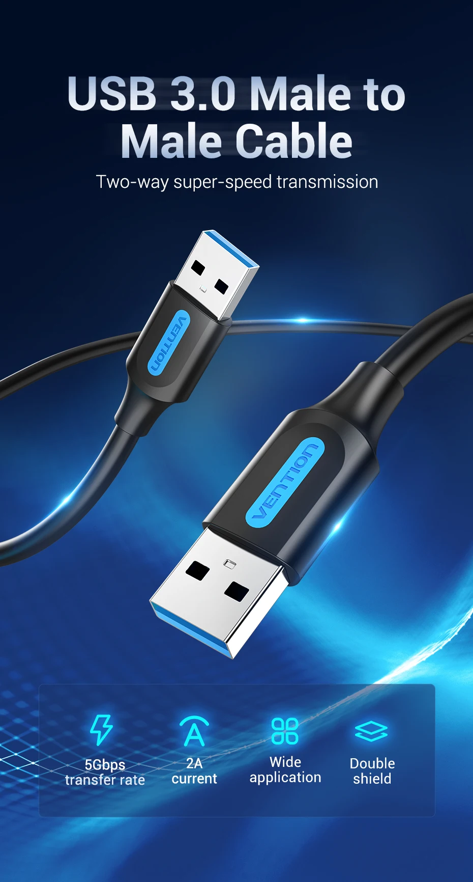 Vention USB to USB Extension Cable Male to Male 3.0 2.0 USB Extender Cord for Hard Disk TV Box Radiator USB 3.0 Cable Extension