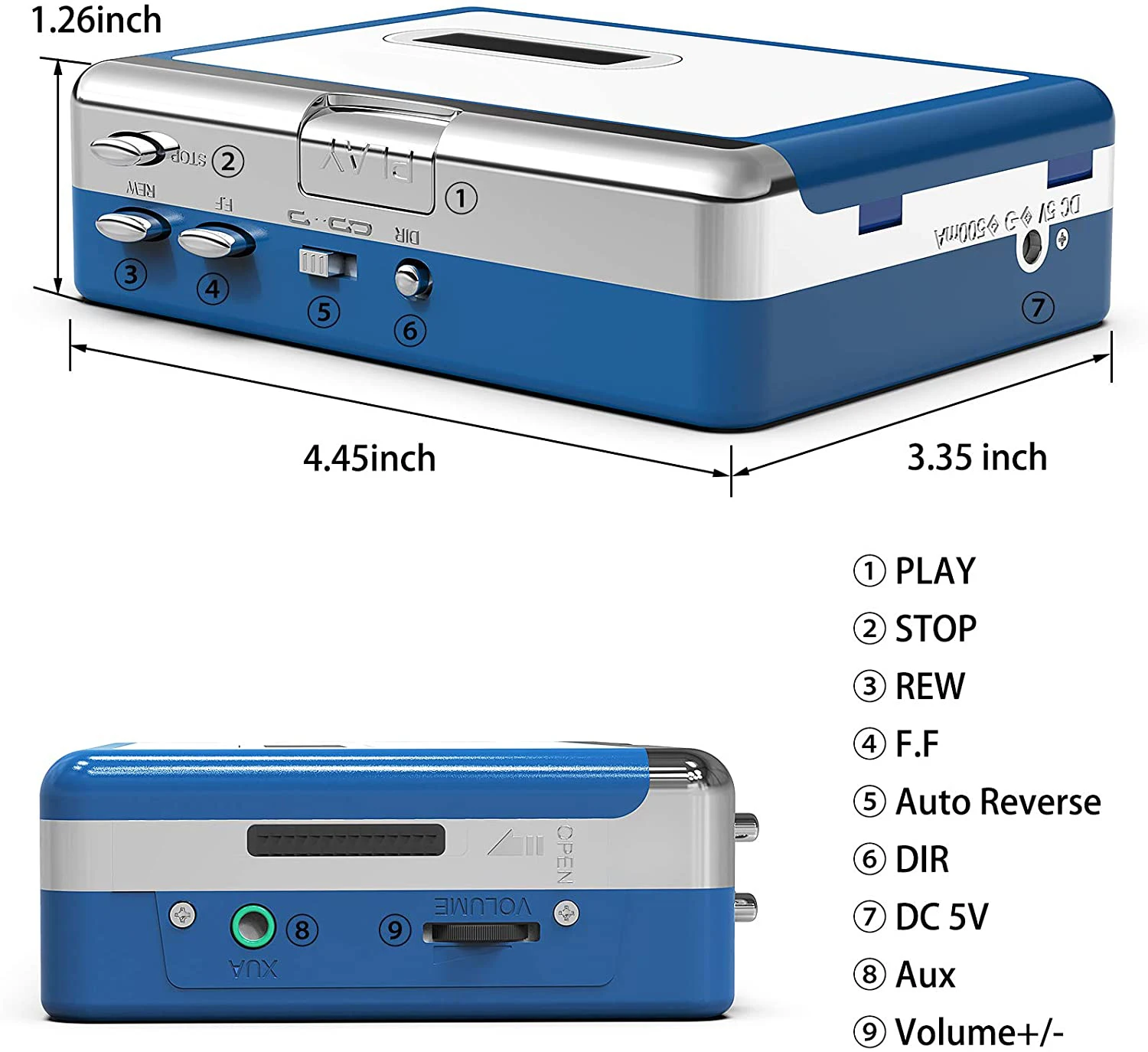Y&H Portable Personal Walkman Bluetooth Cassette Player, Transmit Retro Tape Music to Bluetooth Earphone or Speaker ezcap215