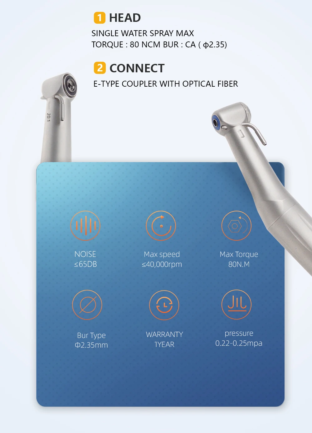 Dental Low Speed Handpiece 20:1 Reduction Implant Surgery Contra Angle Handpiece S-MAX SG20 Air Turbine