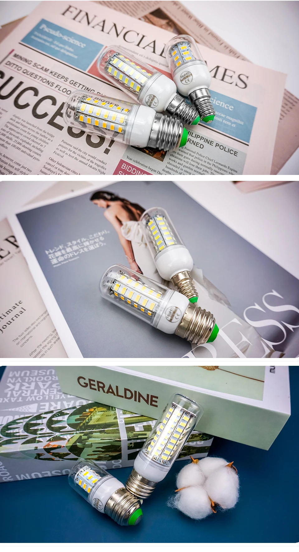 LED Lamp E27 E14 SMD 5730 220V Corn Bulb 24-72 LEDs Chandelier Candle Light for Home Decoration - Energy Efficient Lighting