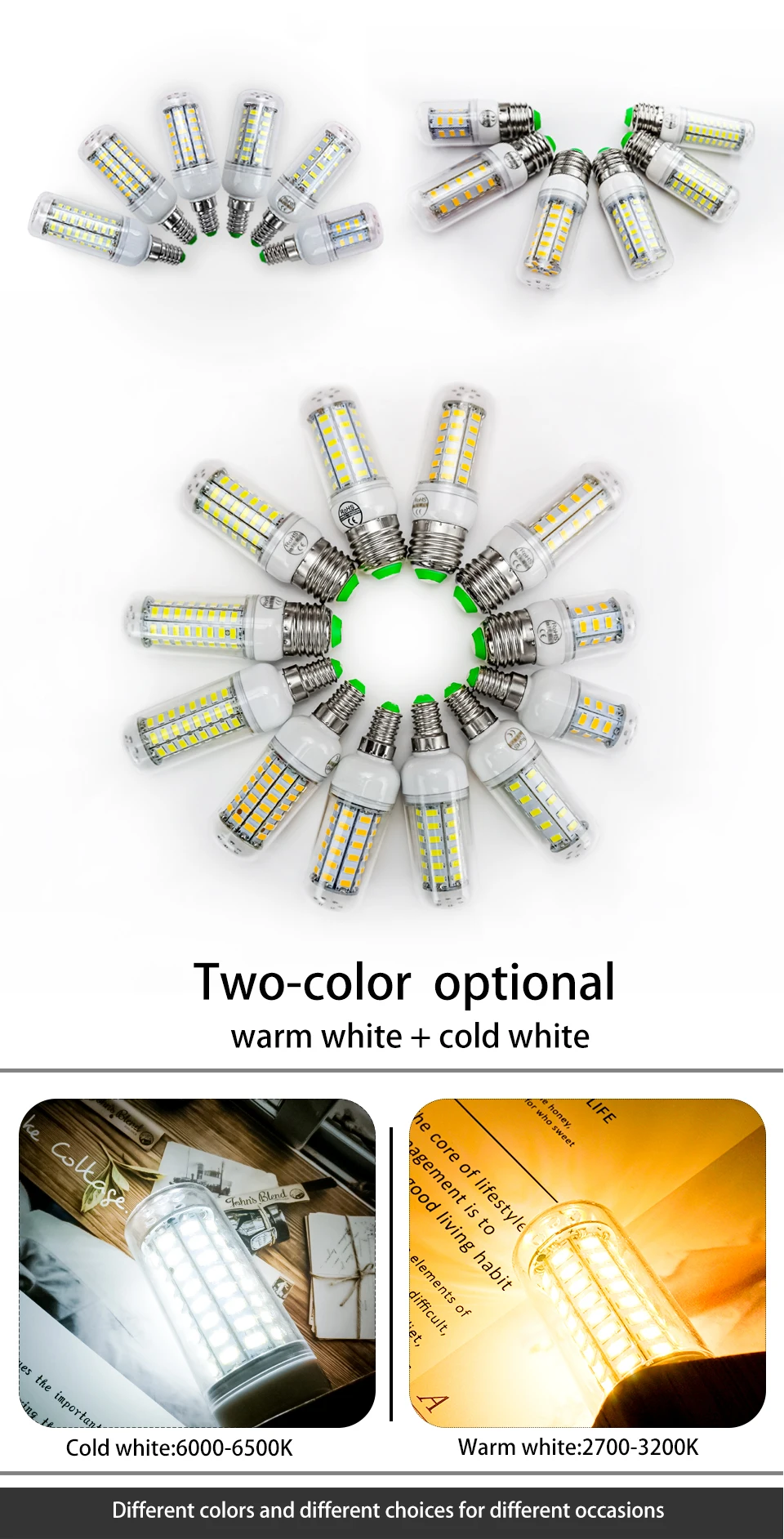 LED Lamp E27 E14 SMD 5730 220V Corn Bulb 24-72 LEDs Chandelier Candle Light for Home Decoration - Energy Efficient Lighting