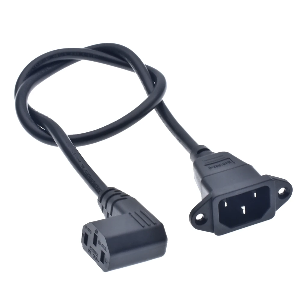 IEC320 C14 to C13 Extension cord C14 with screw holes and C13 Angled 30/60cm lenght H05VV-F 3G